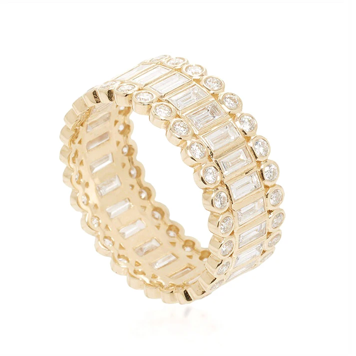 

Gemnel hot selling gold vermeil baguette diamond bezel stacked eternity ring recycled sterling silver