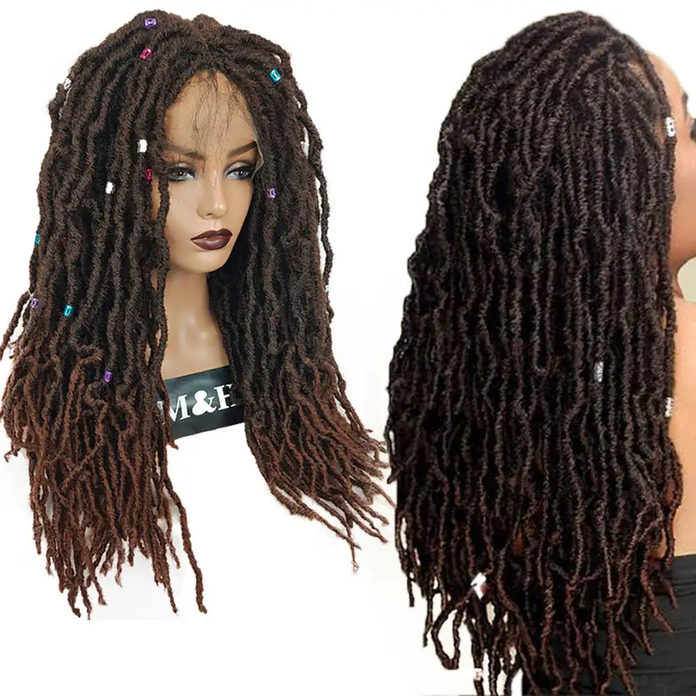 

NEW Locs 24 Inches Crochet Braids Goddess Faux Loc Wig T Lace Front Cornrows Braided Lace Wigs African Women