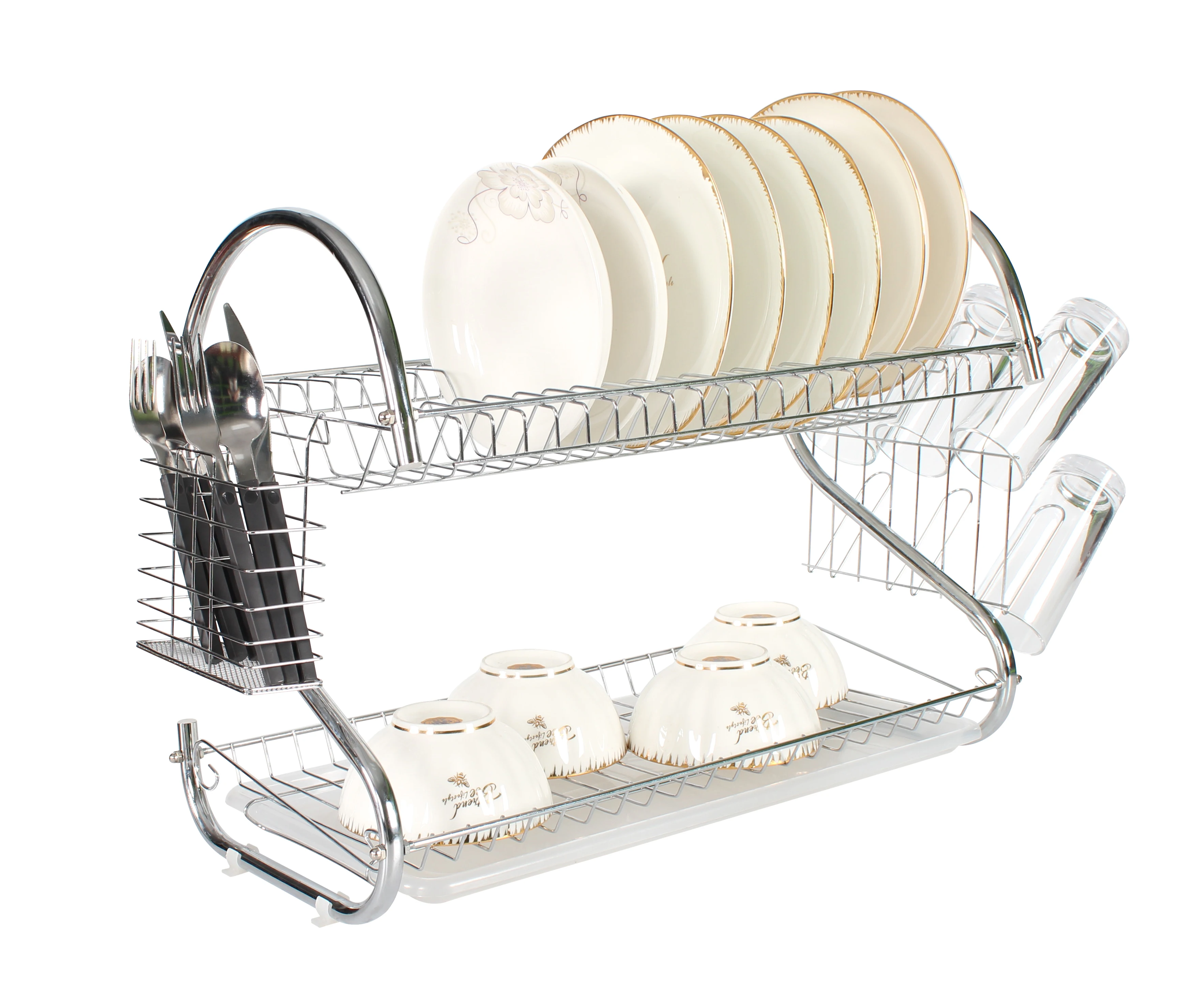 

Multifunctional 2-layer S-shaped metal dish racks for kitchen, Silver, red, black