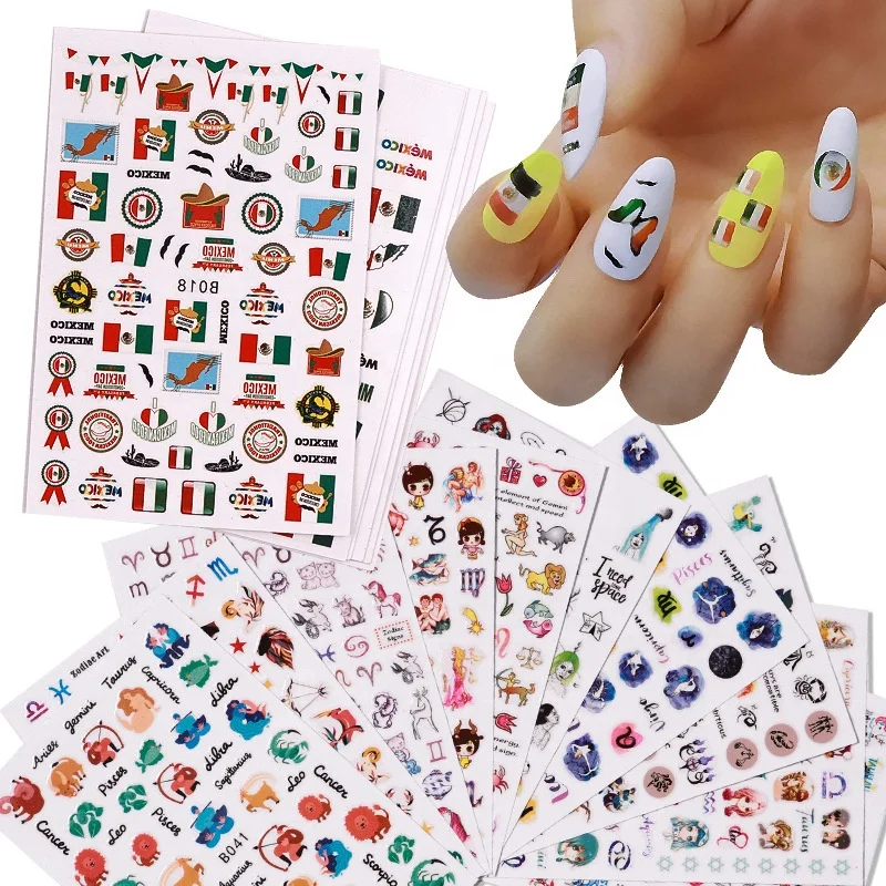 

Hot Style Nail Sticker Set Twelve Constellations Mexican Wholesale Nail Art Stickers Mixed Set, Gold and silver