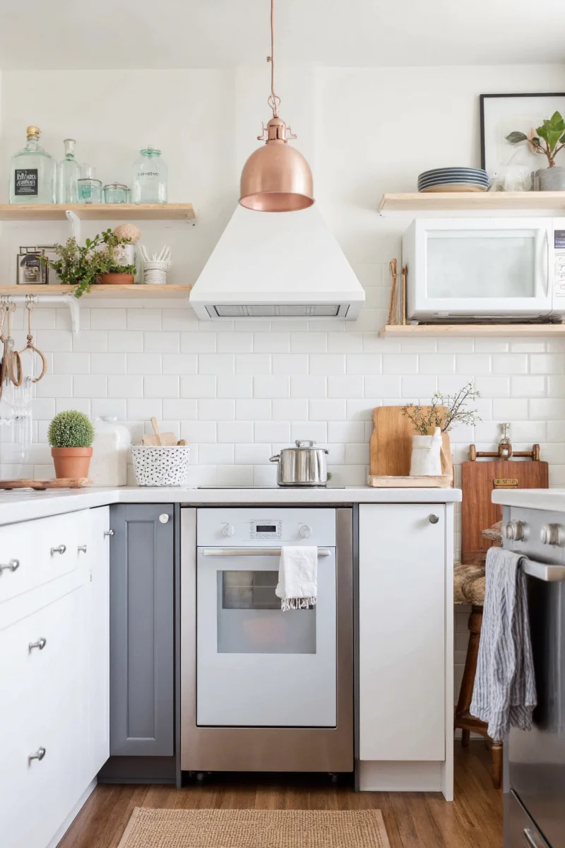 Small kitchen with colorful accent wall