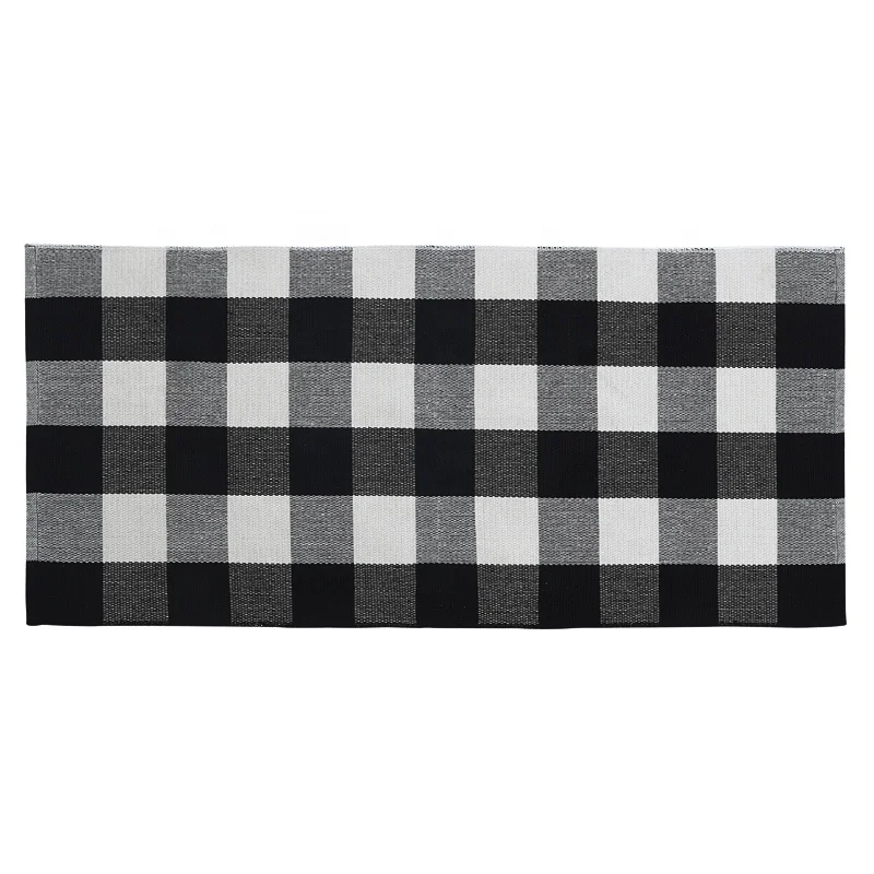 

Factory Manufacturer Polyester Cotton Plaid Indoor Front Door Mat Rug Anti Slip Simple Design Buffalo Plaid Rugs