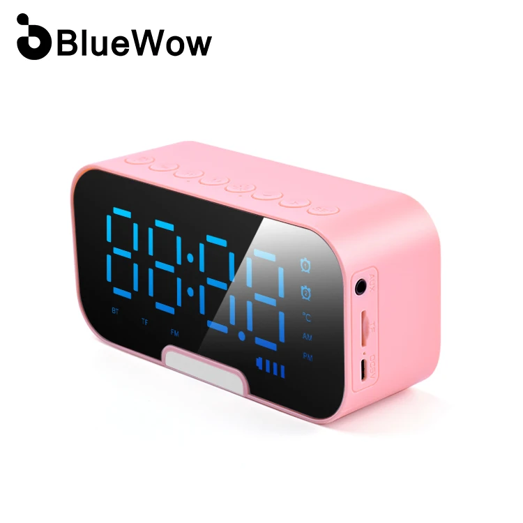 

Factory Sales Portable Clock Wireless Speakers Mirror Wireless Stereo Mini Blue Tooth Speaker, Black/white/pink