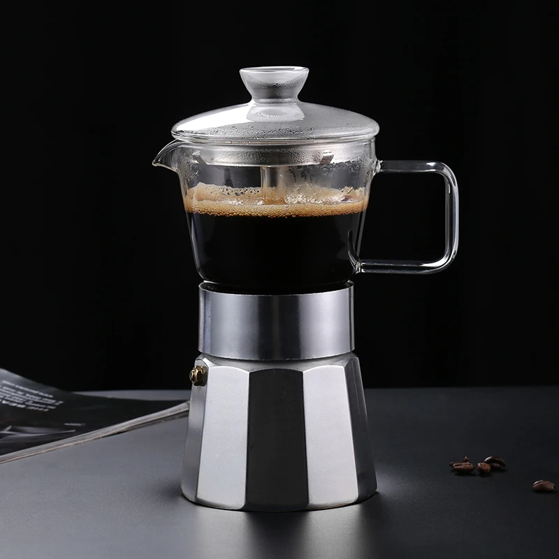 

360ml Moka Pot Aluminum High Borosilicate Glass Espresso Mocha Coffee Moka Pot Coffee Maker