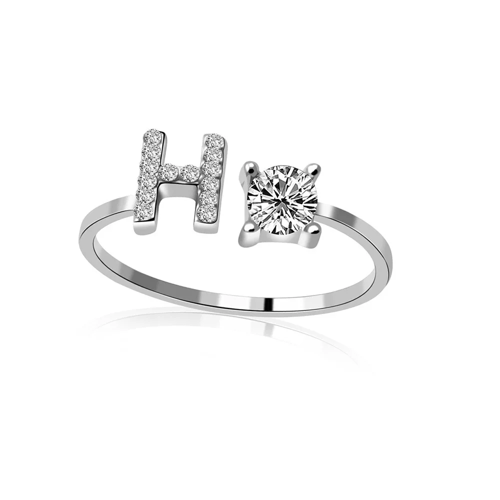 Silver Ring Pairs 26 Letter Initial Letter Ring Cz Zirconia Zircon ...