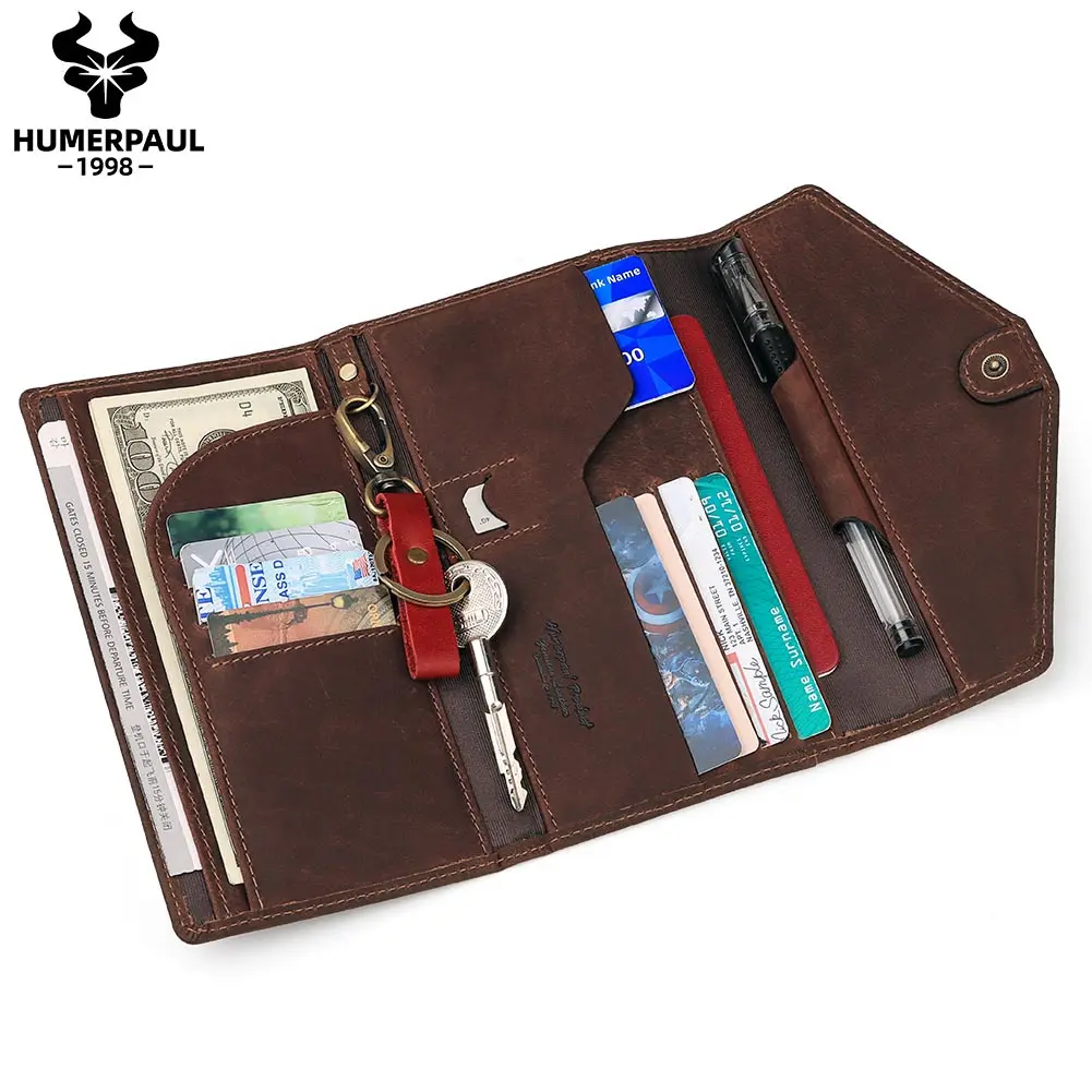 

HUMERPAUL luxury money clip RFID card holder MultiFunction passport wallets Long male Clutch wallet for men leather genuine