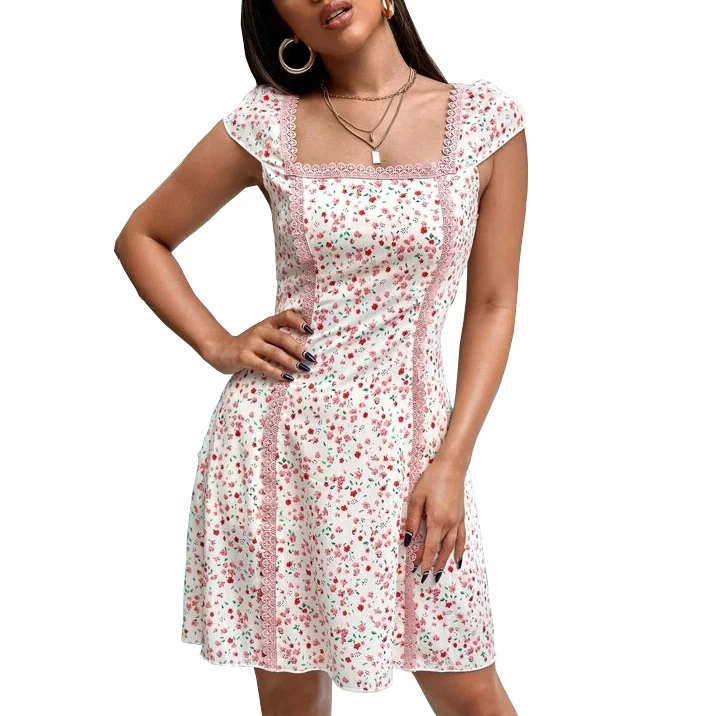 

Candy Women Bohe Style Oversleeve Splice Lace Floral Casual Dress