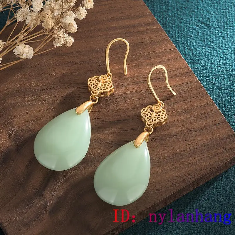 

Green Jade Water drop Earrings Chalcedony Jewelry Natural 925 Silver Amulet Women Crystal Gemstone Charm Fashion Zircon Gifts