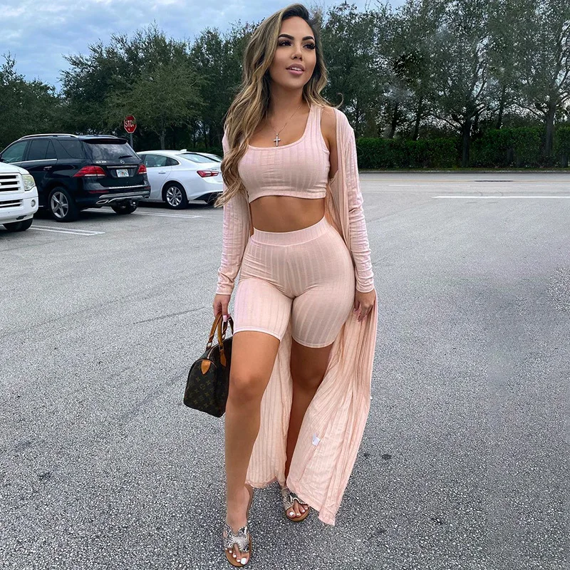 

Vest t-shirt high waist sexy short set matching women clothing three piece set
