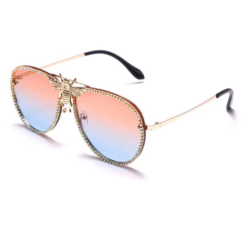 

Wholesale fashion trend oversized diamond bee sunglasses 2022 unisex UV400 lentes de sol