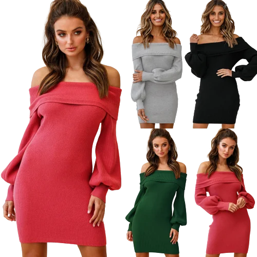 

New Fashion Plus Size Sexy Casual Fall Short Party Puff Sleeve Women Skinny Body Con Dress, Black,gray,army green,rose madder