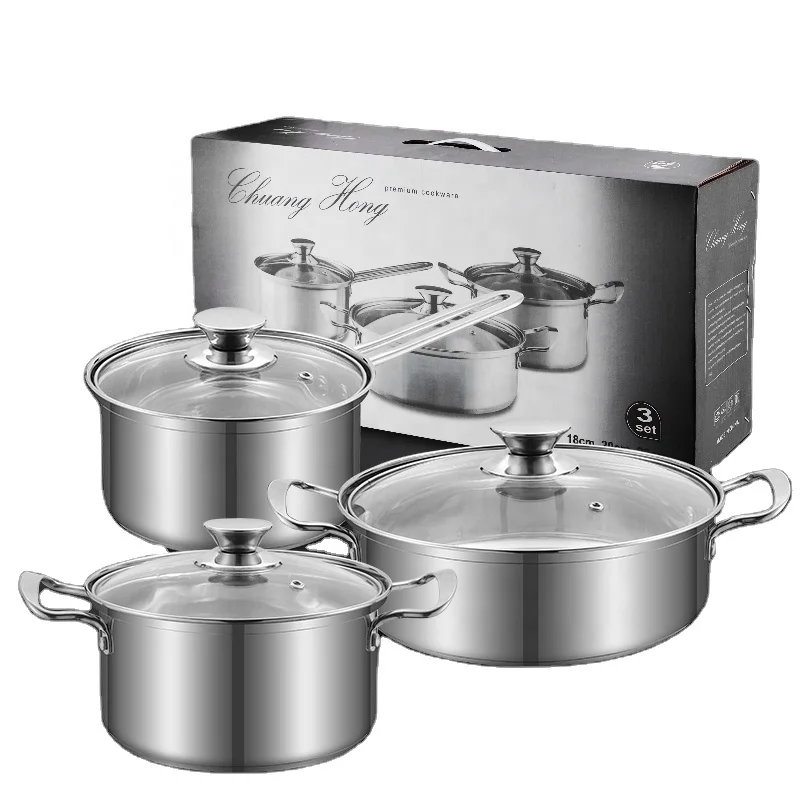 

Tri-ply 6pcs Cooking Pot Sets Cookware Sandwich Bottom Stainless steel 201 indian Pot Set Of Stainless Cookware set