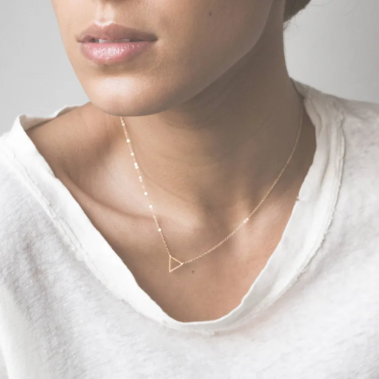 

fashion trend floating 14k gold plated 925 sterling silver triangle necklace for women