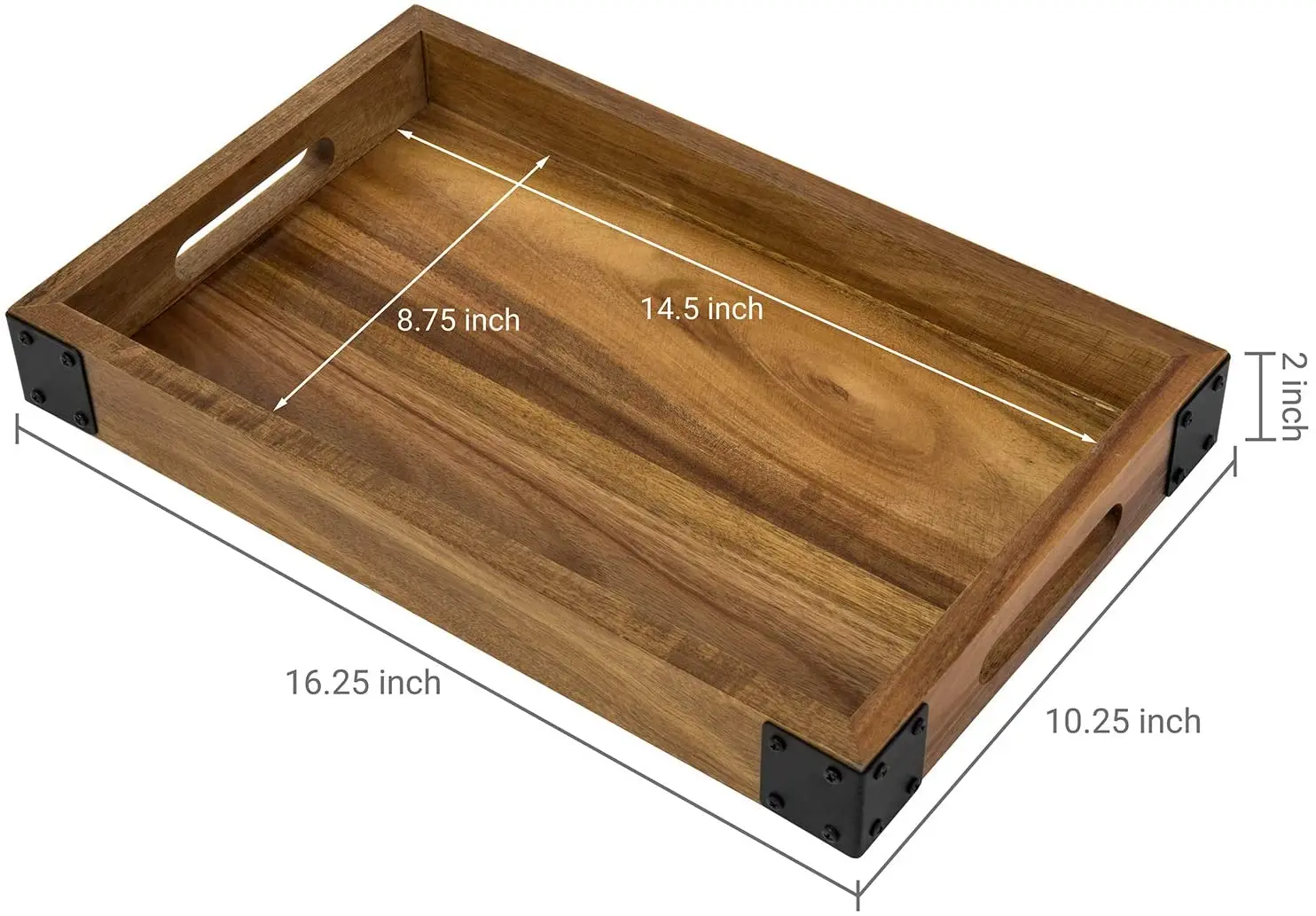 Vintage Premium Acacia Solid Wood Serving Tray With Black Industrial