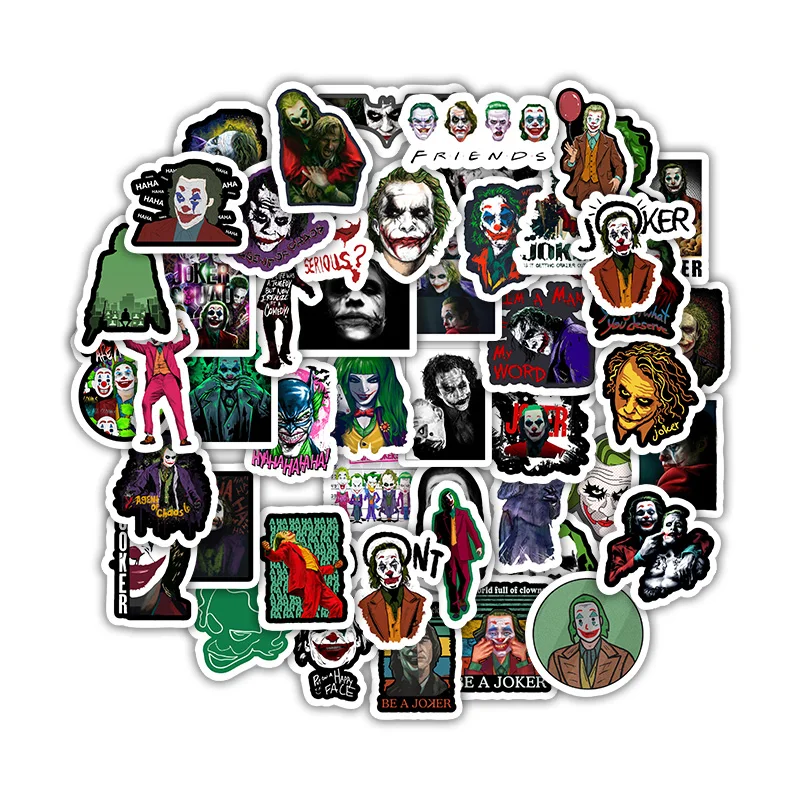 

50PCS Mixed The Joker Cartoon Stickers for Skateboard Fridge Phone Guitar Motorcycle Luggage PVC Waterproof Joke Toy Sticker, Multiple colour