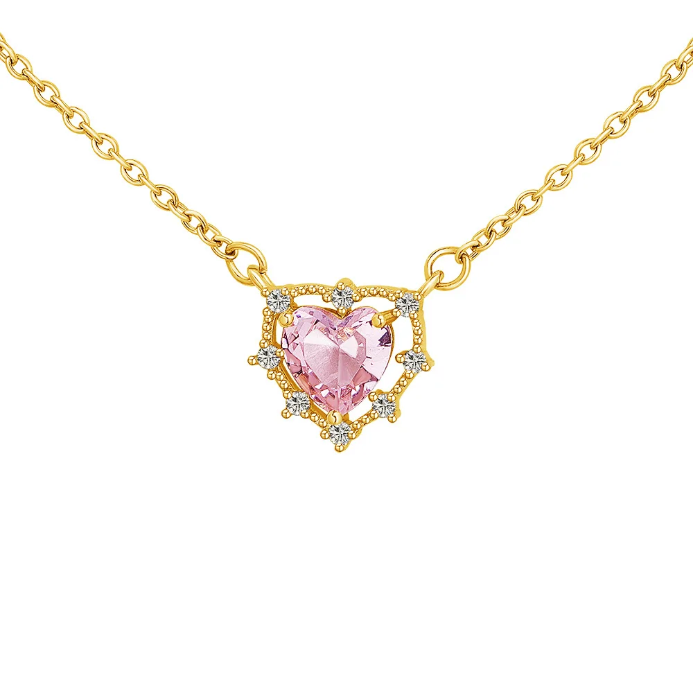 

2022 Fashion Brass Jewelry Simple Clavicle Pendant Heart-Shaped Diamond Crystal Necklace for Women
