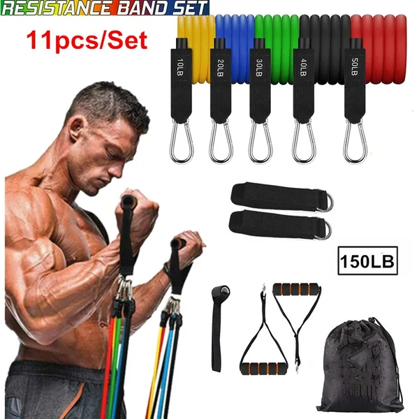 

Factory directly Wholesale elastic resistance band 11 pcs suit set with handle for workout, Customized resistance band