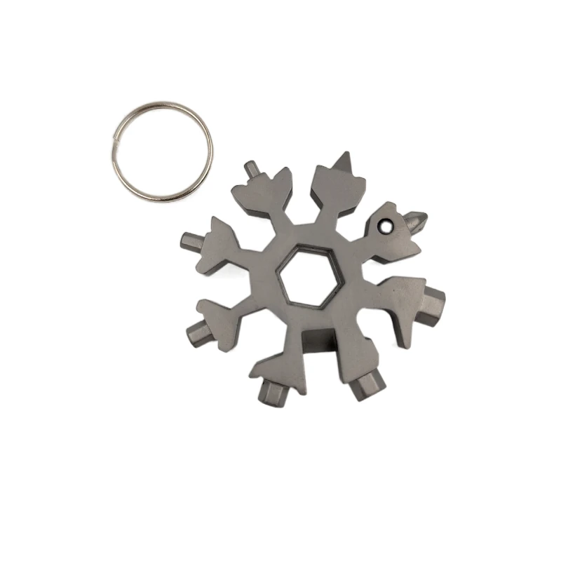 

Amazon best selling 18-in-1 Snowflake multi-function tool pocket tool multi-color key chain snowflake screwdriver tactical tool, Silver