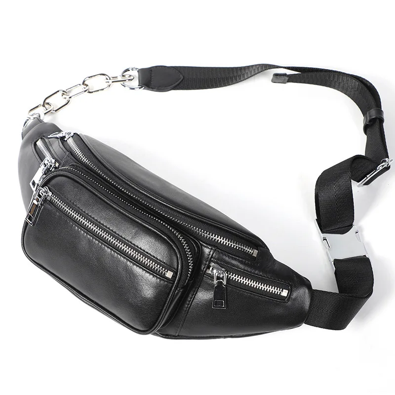 

Stylish Fashion Man Bum Bag Men Fanny Pack Genuine Leather Waist Bag, Black