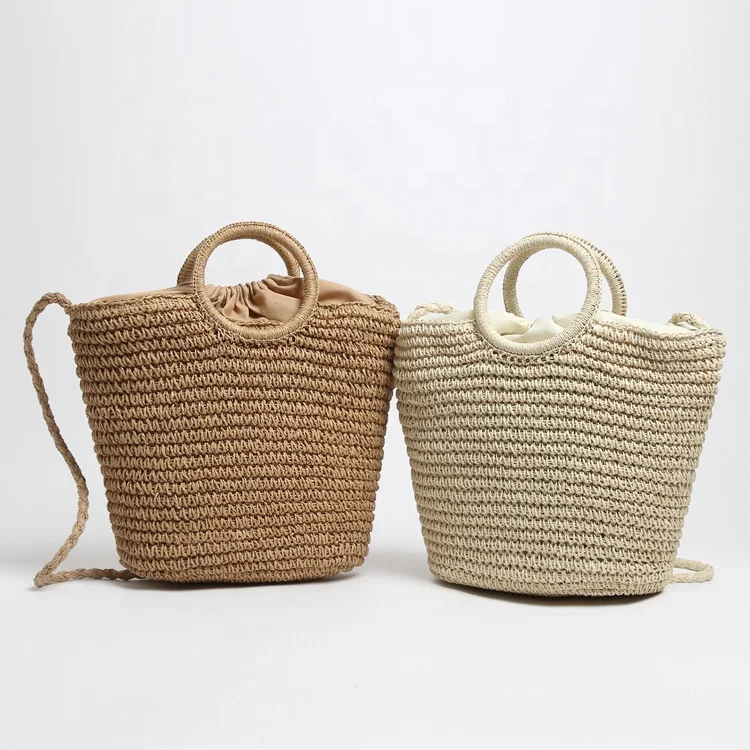 

Hot selling summer beach straw bag ethnic style vintage summer bucket handbag for women, Customizable