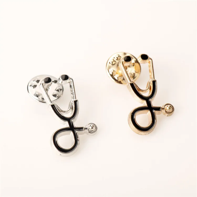 

Hot Tiny Metal Stethoscope Brooch Medical Doctor Nurse Brooch Pin Student Coat Shirt Collar Lapel Pin Badge Jewelry Accessories, Black