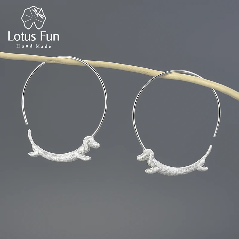 

Lotus Fun hand made custom Real 925 Sterling Silver Dog big Round Earrings 18K gold plated Huggie Hoop Earring find jewelry