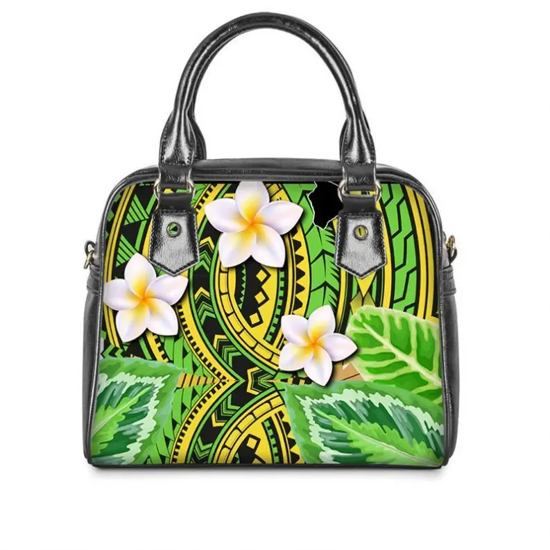 

Low MOQ 2020 Handbags Women Luxury Messenger Bags Fashion Polynesian Traditional Tribal Flower Print Ladies Pu Leather Tote Bags, Accept custom made