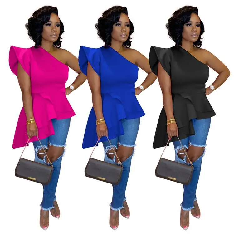 

CYQ014 new design solid off shoulder ladies short sleeve summer casual women tops blouses