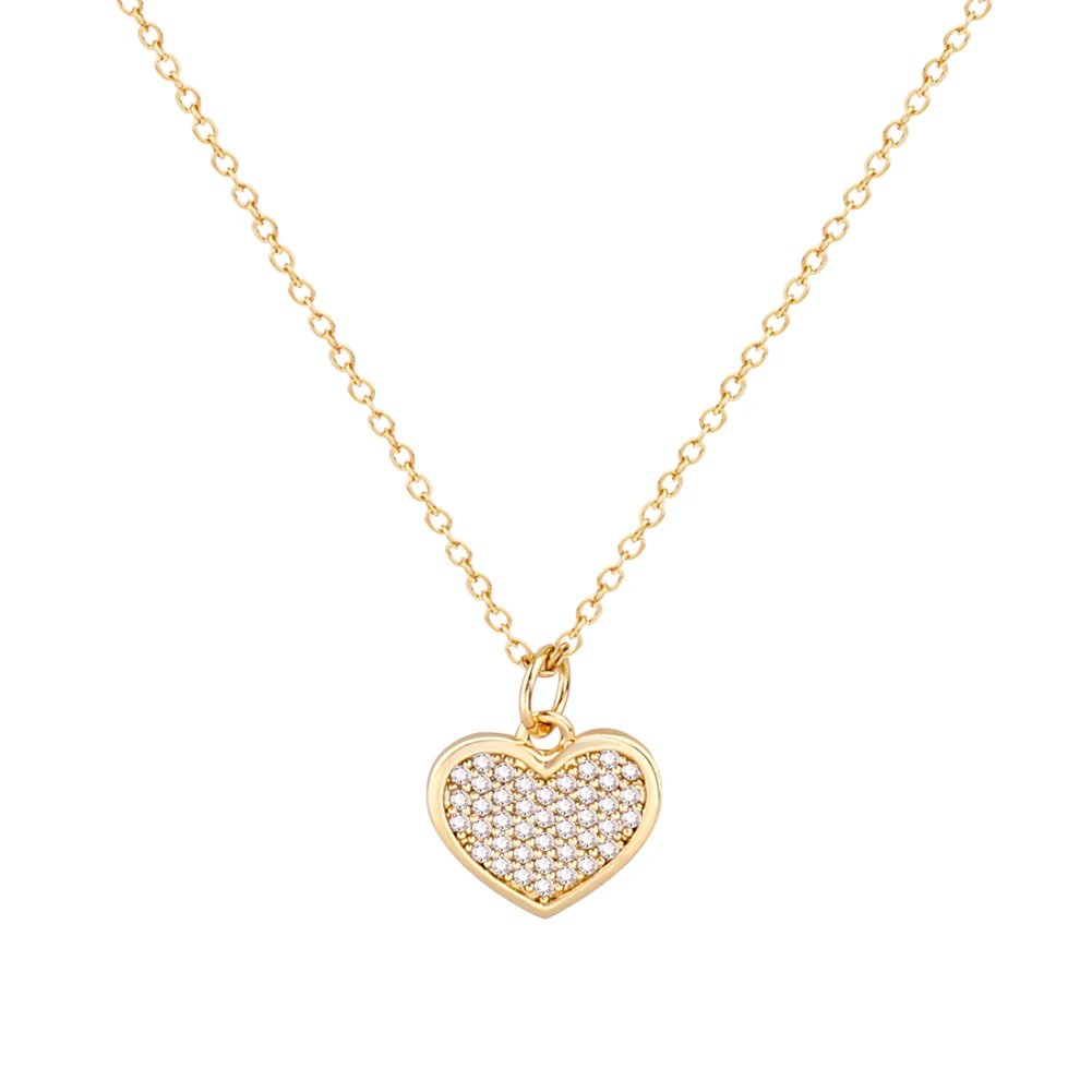 

Free Shipping Real Gold Plated Zircon Heart Pendant Necklace Stainless Steel Chain Fine Jewelry for Women Gift Party Bulk Item