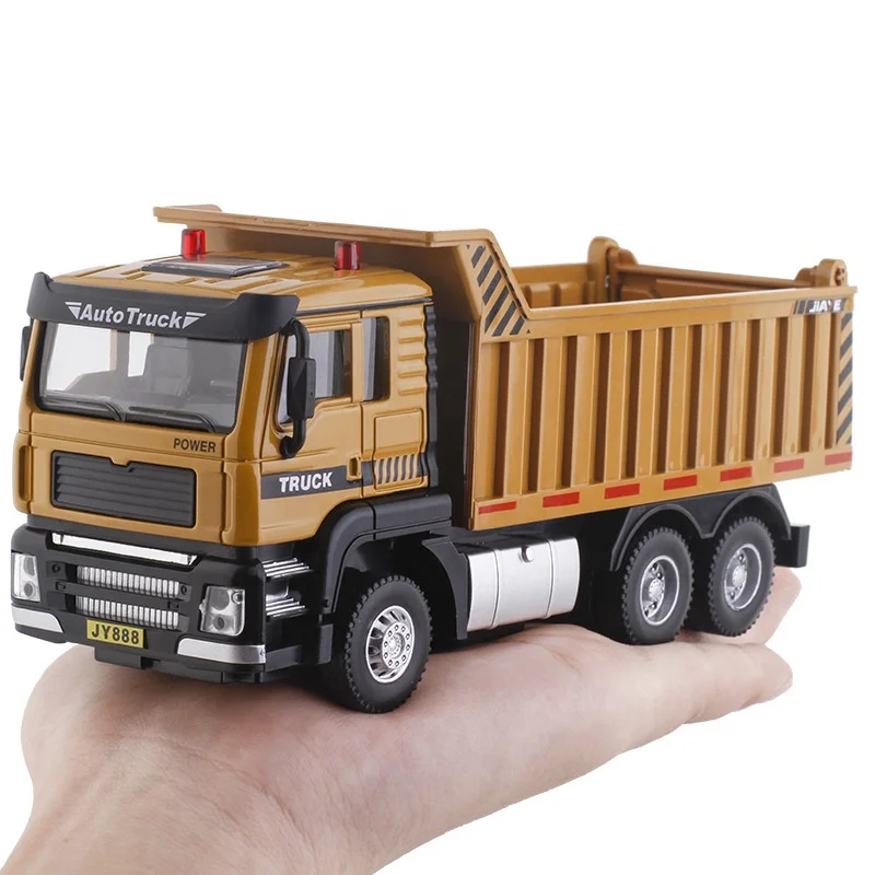 

Diecast Toy Vehicles Dump truck transporter sound and light pull back alloy toy For Collection or Gift