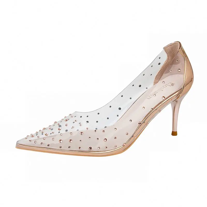 

2020 New design Transparent Crystal women dress shoes pump shoes ladies, Silver/black/gold/pink