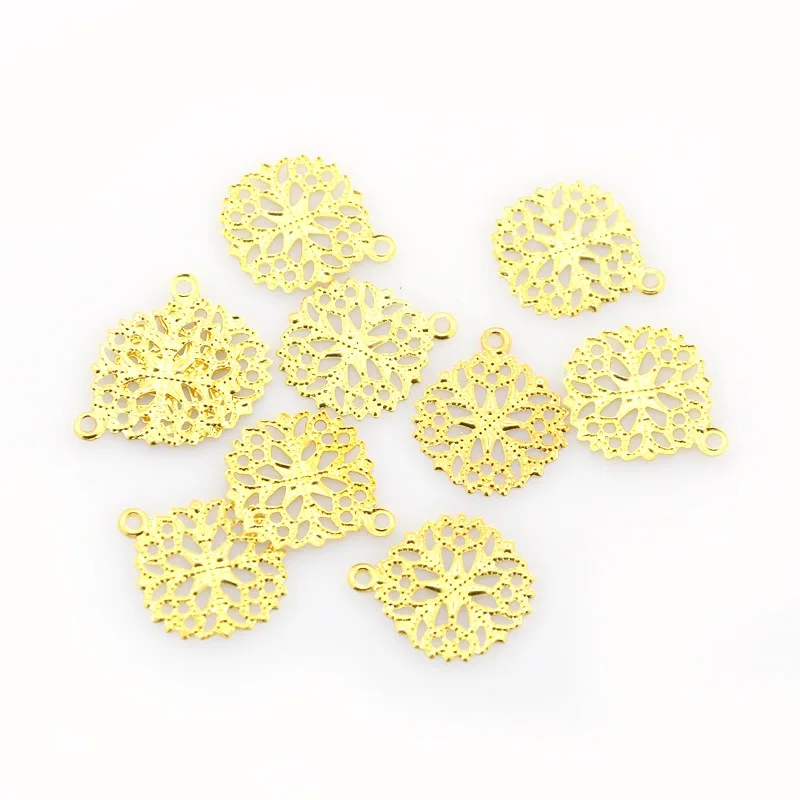 

PandaHall Golden Flat Round Brass Flower Filigree Findings Pendants