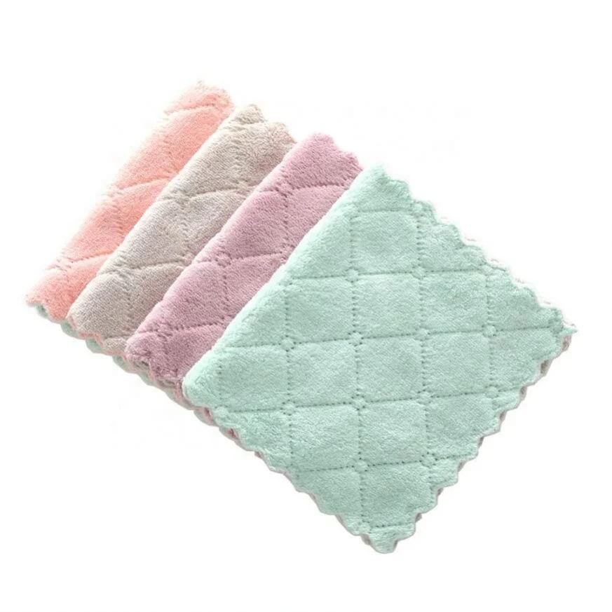 

Rhombus Grid Kitchen Duster Cloth High Absorbent Multi-Color Cleaning Cloths, Green, grey, pink, purple