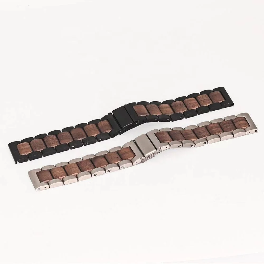 

High Quality Men's Brand Watch Strap with Stainless Steel Switch Ear Band Remove Steel Wood Straps for Watches, Customized