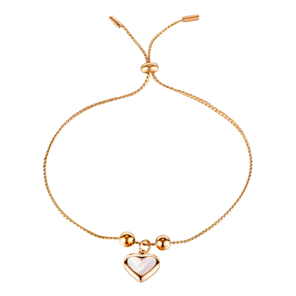 

Stainless Steel Rose Gold Adjustable Fashion Chain Women Heart Bracelet, Silver, rose gold