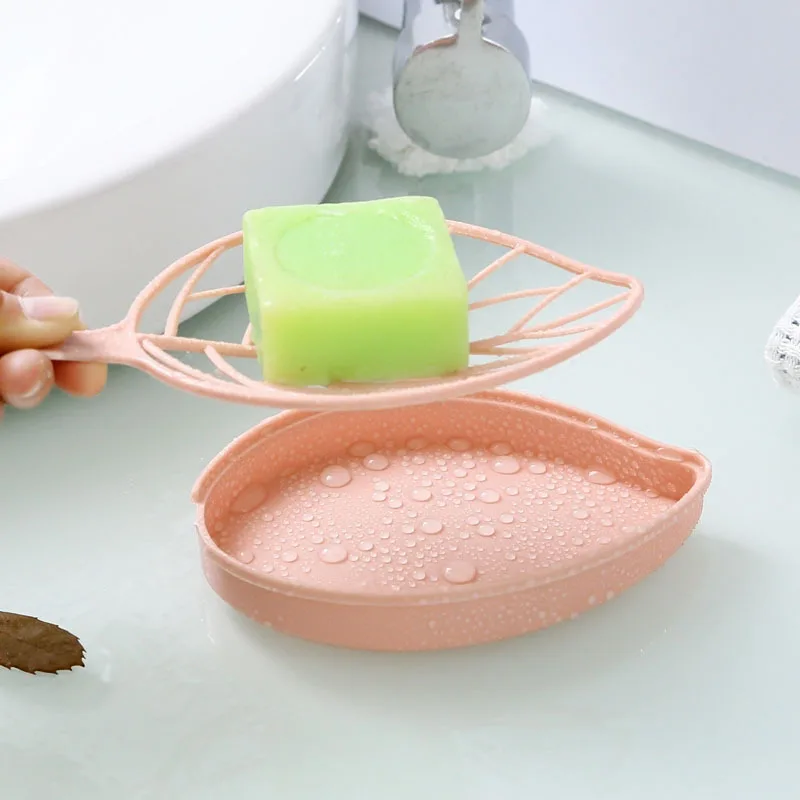 

Leaf Shape Soap Box Dish Multi-functional Household Storage Soap Box Bathroom Toilet Shower Draining Rack Case Tray Holder, Pink blue green