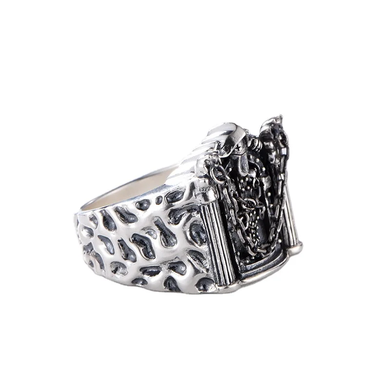 

New arrival Punk style high quality Resizeable S925 silver castle ring
