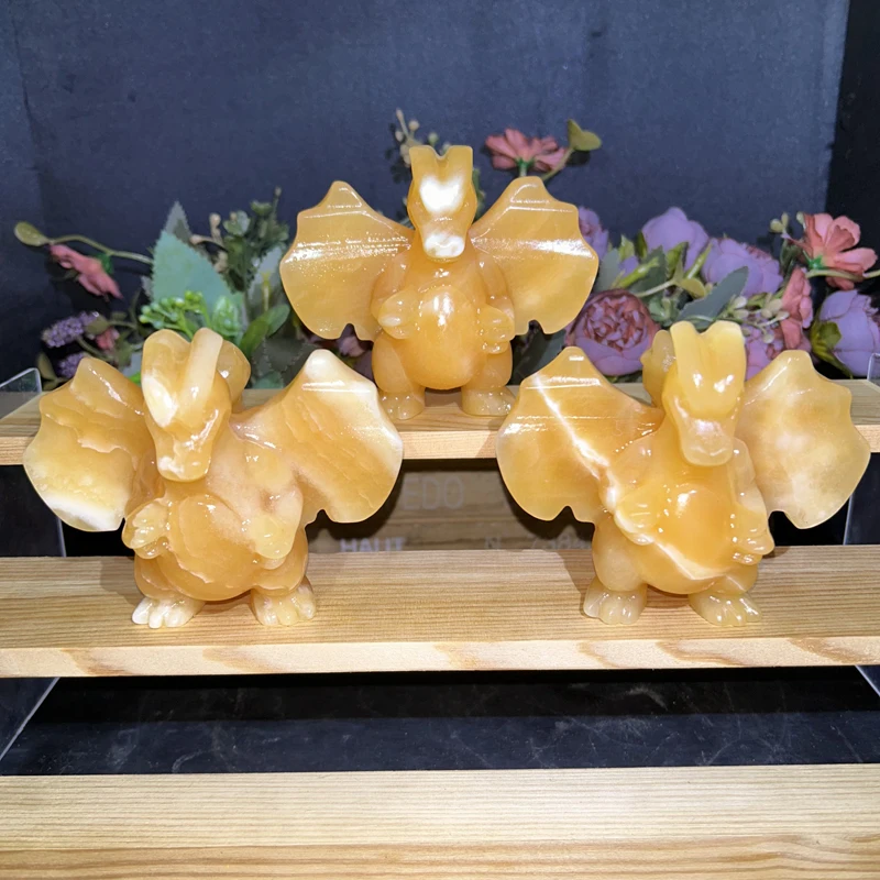 Wholesale Yellow Calcite Dragon Carvings Crystal Healing Stones Orange Calcite Dragon for Decoration