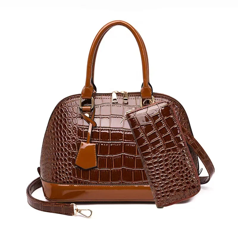 

Vintage trending crocodile PU leather women shoulder purse shell shaped ladies bags handbag 2022