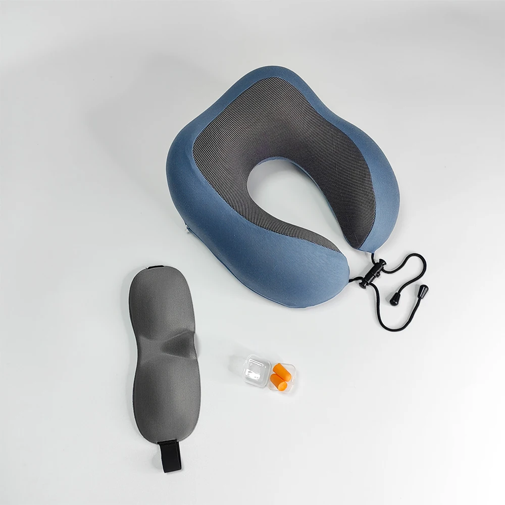 Hot Selling Travel Pillow Set Include 3D Eyemask and Earplugs  Magnetic Therapy Cloth 100% Memoray Foam Travek Neck Pillow Set