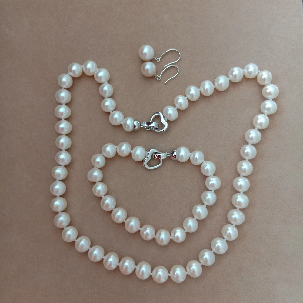 

925 silver earring high luster 9-10 mm pearl set Freshwater Pearl Jewelry Set for wedding Factory Price,wholesale