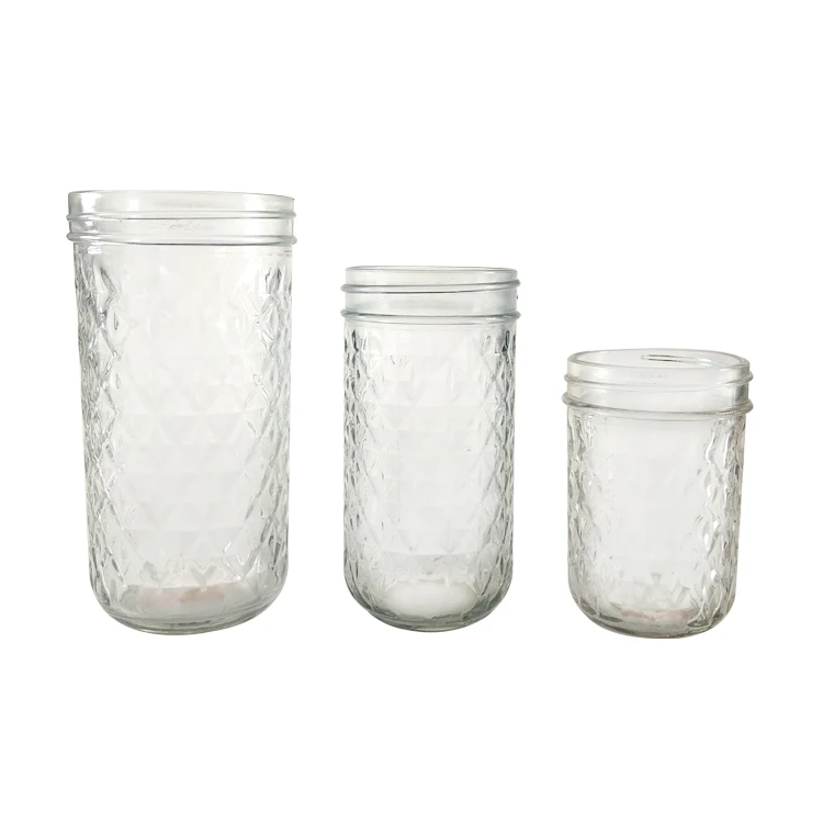 

Stock Regular mouth 240ml  clear diamond jelly boba tea glass mason jar for food storage