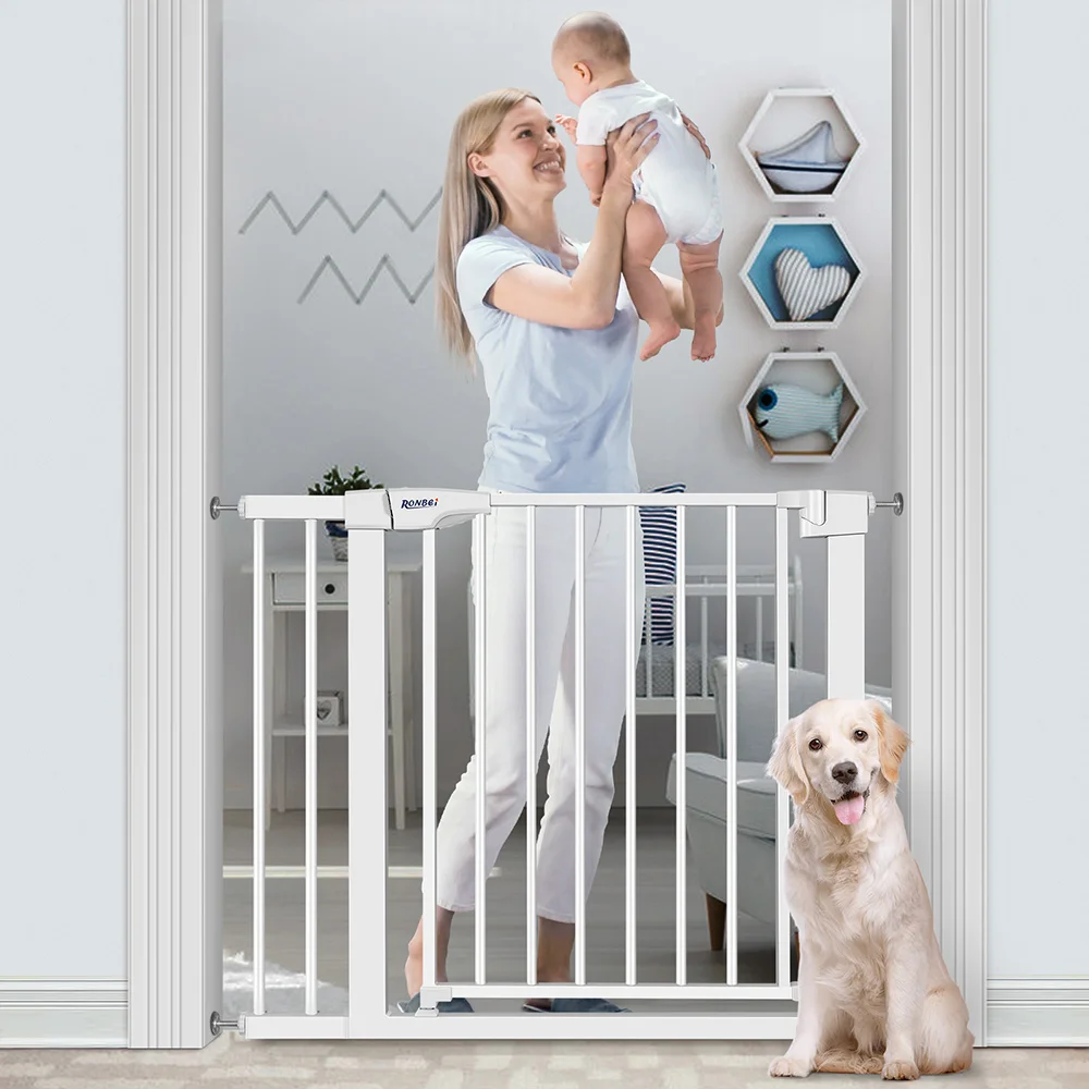 

Wholesale house hold baby safe fence indoor easy install baby safety gate with lock door, White/black