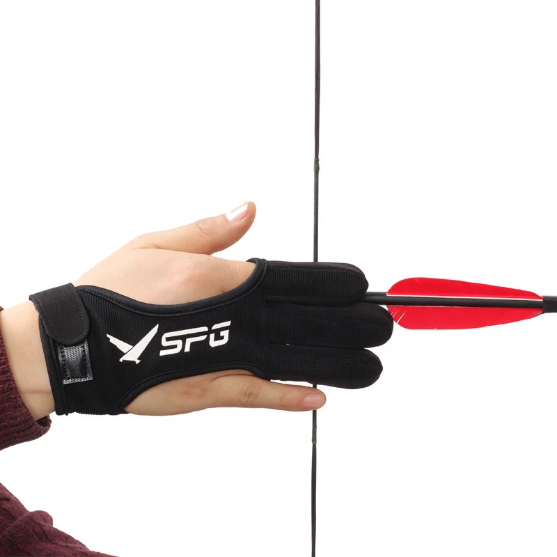 

3 Fingers Leather Protection Archery Safety for Recurve Bow Hunting, Black