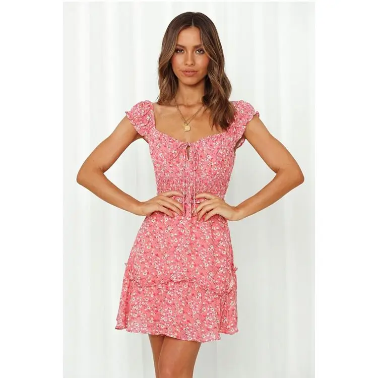 

PEARL Dresses Women 2021 Sexy V Neck Bandge Sleeveless Backless Print Summer Dress