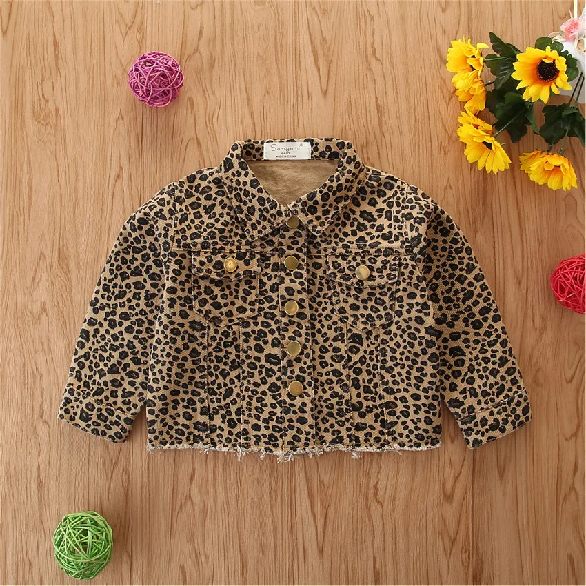 

2021 New Fall Children Girl Brown Leopard Print Jacket Fashion Short Cheetah Tops 2-6T