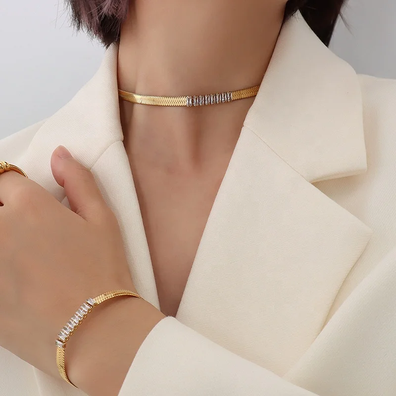 

5mm Wide Adjustable Stainless Steel Snake Chain Necklace Bracelet Jewelry Set