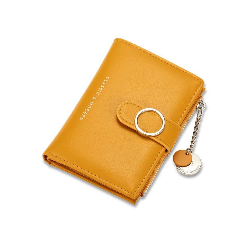 

Amazon Hot Selling Women Wallets Leather Charm Fashion Pendant Zipper Button Tailian Purse Women Short Wallet