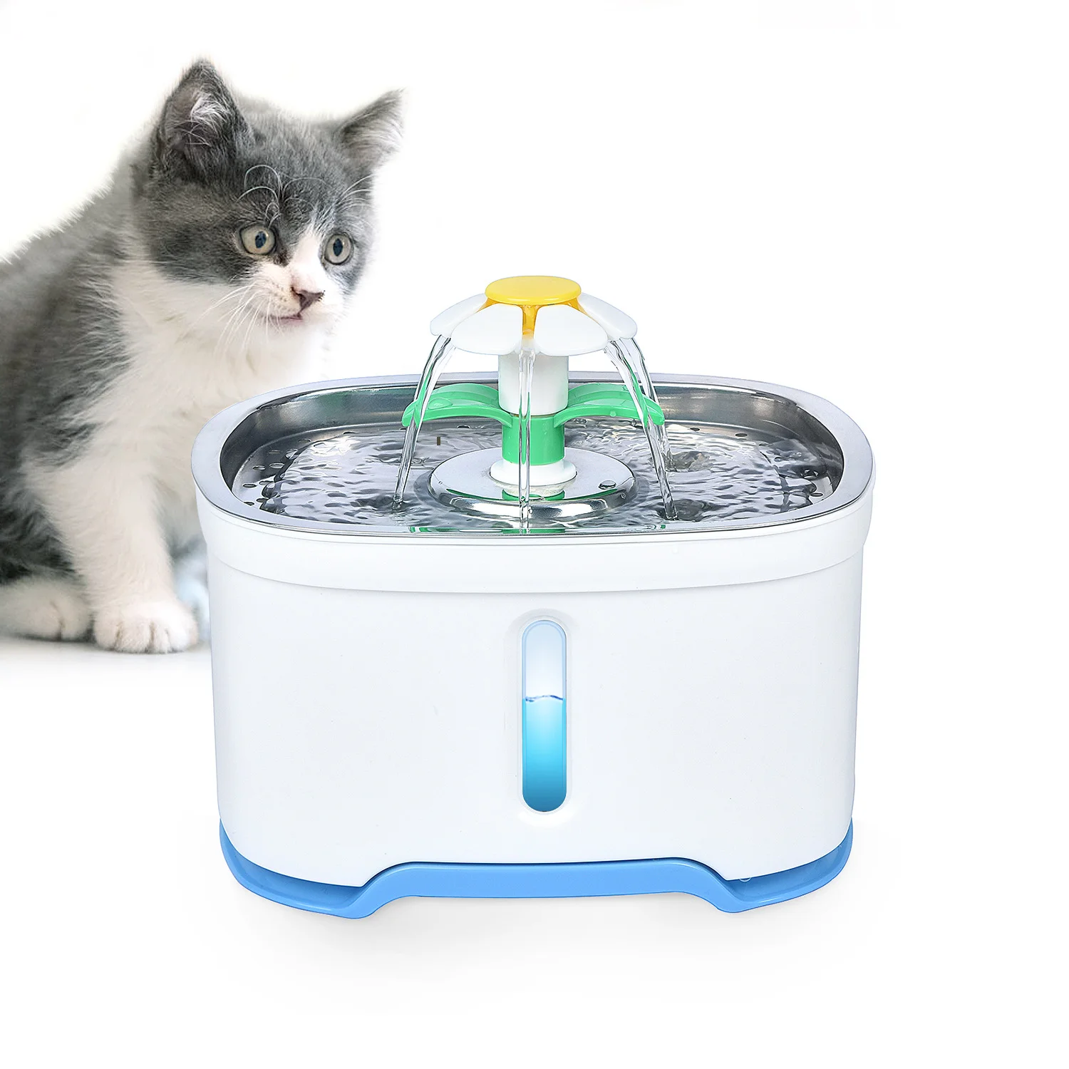 

80oz/2.5L LED Light Water Fountain Automatic Pet Feeder Stainless Steel Cat Dog Bowl Water Dispenser