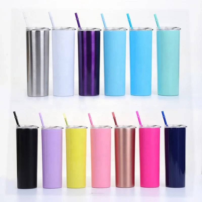 

straight shape 20 oz stainless steel wedding skinny tumblers, double wall vacuum tumbler with straw, 14 colors for your ref